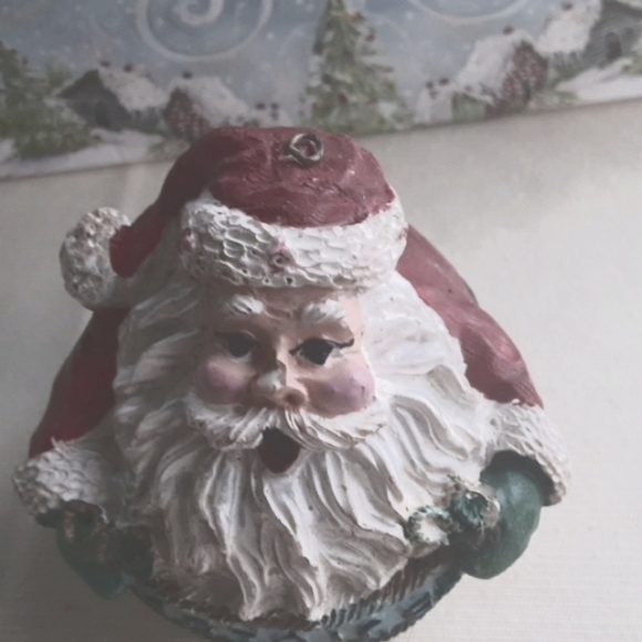 Set of 5 ornaments. Santa rejoice ornament & 4 elf with stack package ornaments. - Picture 4 of 8